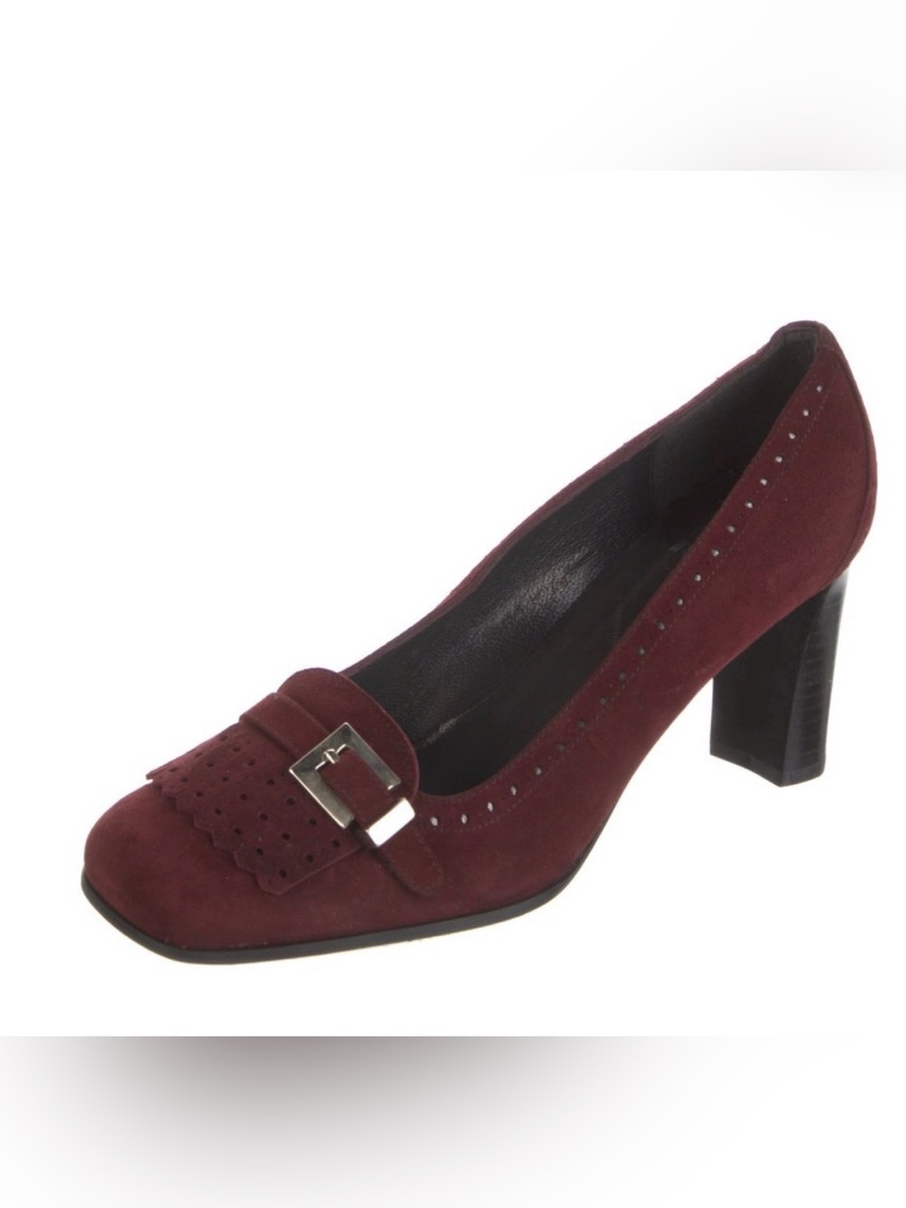 Stuart Weitzman Burgundy Suede Kiltie Buckle Pumps Heels Size 5 👠